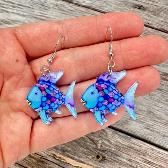 Rainbow Fish Earrings - Picture 1 of 2